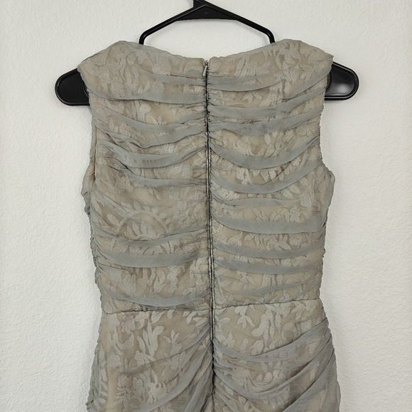 Tadashi Shoji Silk Chiffon Ruched Lace Sheath Dress Women's Size 4 Gray Formal - Picture 10 of 10